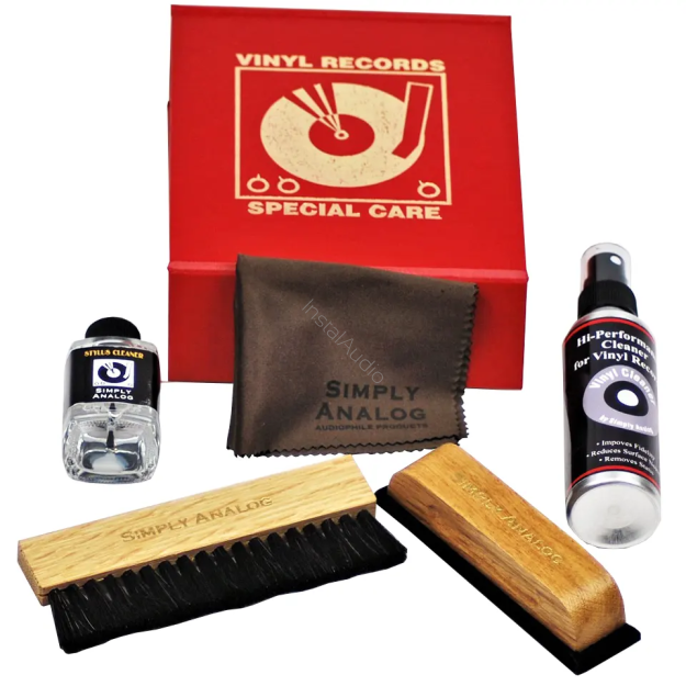 Simply Analog Deluxe Cleaning Boxset (Skórzany) - Zestaw do Czyszczenia Gramofonu i Płyt Winylowych (Czerwony)