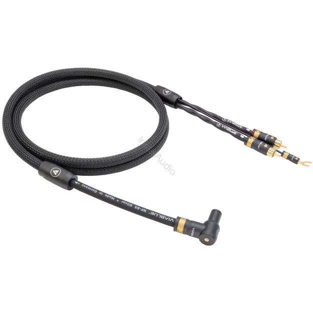 VIABLUE NF-S5 T8 5PIN DIN SME 90 DOWN / RCA (Black) - 2.0m - Przewód Gramofonowy (Kątowy 5PIN DIN SME skierowany do dołu - 2RCA z żyłą uziemiającą)