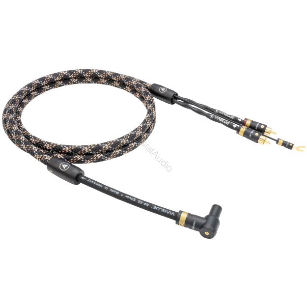 VIABLUE NF-S5 T8 5PIN DIN SME 90 DOWN / RCA (Cobra) - 1.0m - Przewód Gramofonowy (Kątowy 5PIN DIN SME skierowany do dołu - 2RCA z żyłą uziemiającą)