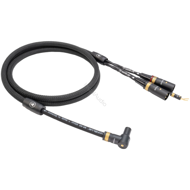 VIABLUE NF-S5 T8 5PIN DIN SME 90 UP / XLR (Black) - 1.0m - Przewód Gramofonowy (Kątowy 5PIN DIN SME skierowany do góry - 2XLR z żyłą uziemiającą)